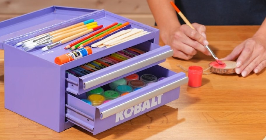 purple kobalt mini toolbox full of craft supplies