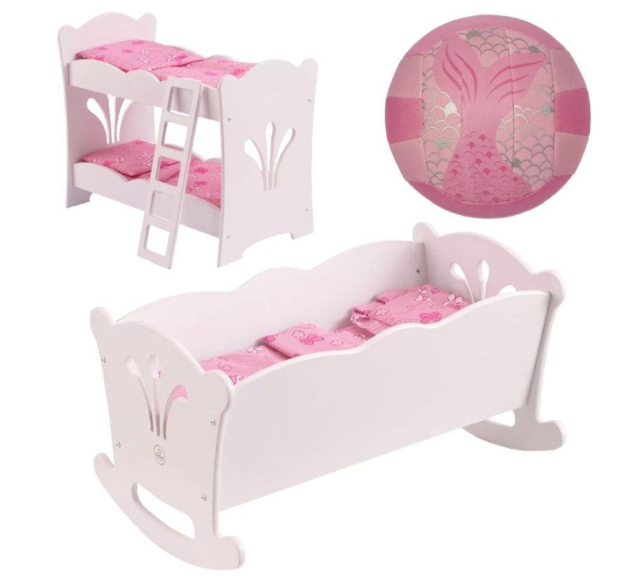 doll cradle bunk beds and pink ball