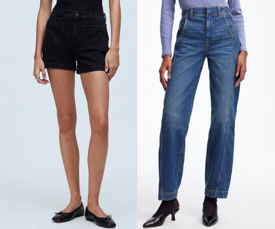 two women in madewell shorts and jeans 