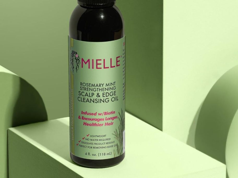 Mielle Organics Rosemary & Mint Scalp & Edge Cleansing Hair Oil 4oz on display