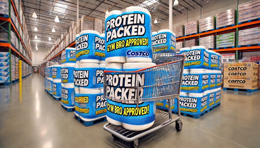 protein packed toilet paper in store cart