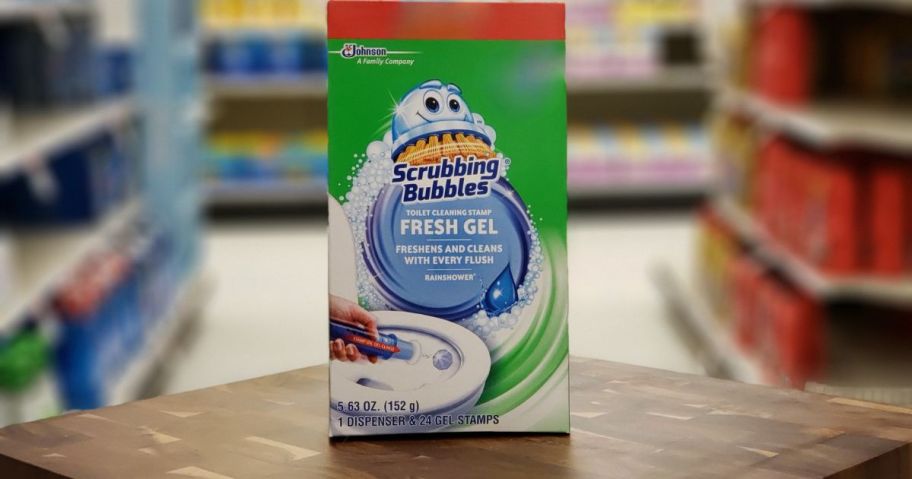 Scrubbing Bubbles Toilet Gel 24-Pack box on table in store