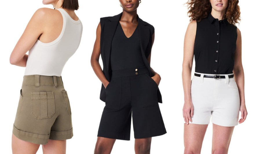 three women posing in spanx shorts