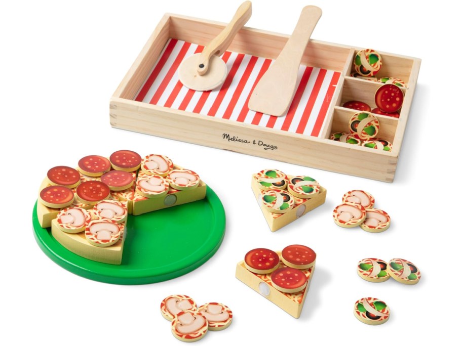 stock image of Melissa & Doug Pizza Party Wooden Pretend Play Food Set