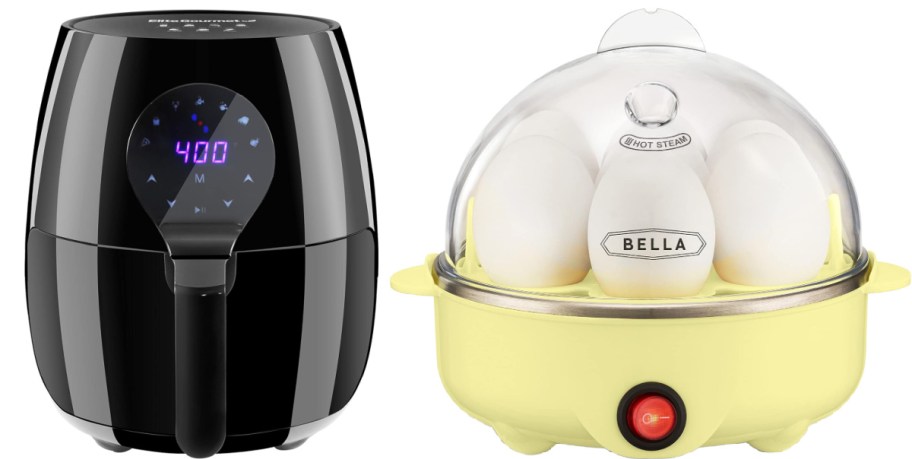 stock images of Elite Hot Air Fryer and egg poacher in yellow