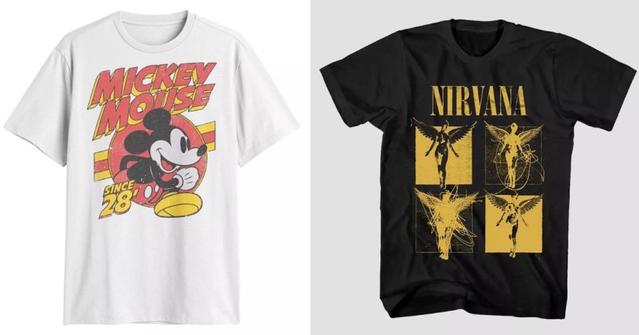 a mickey and a nirvana men's shirt stock image