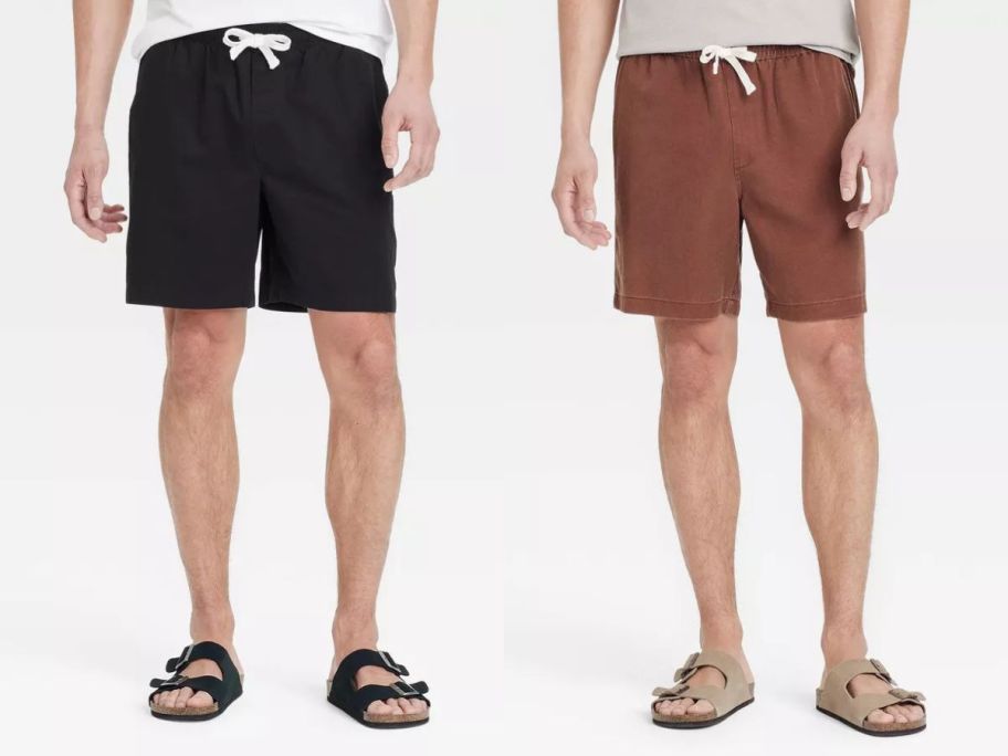 two men wearing men's target shorts