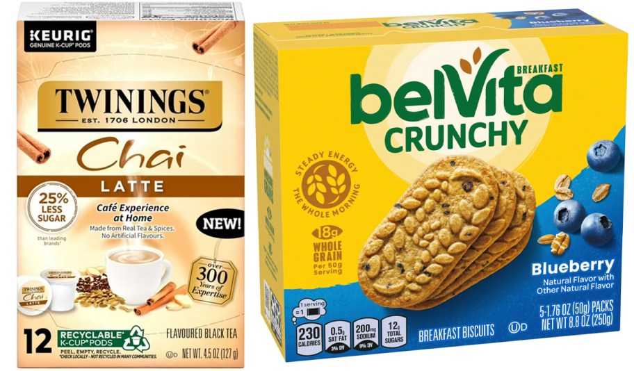 twinnings kcups and belvita breakfast biscuits box