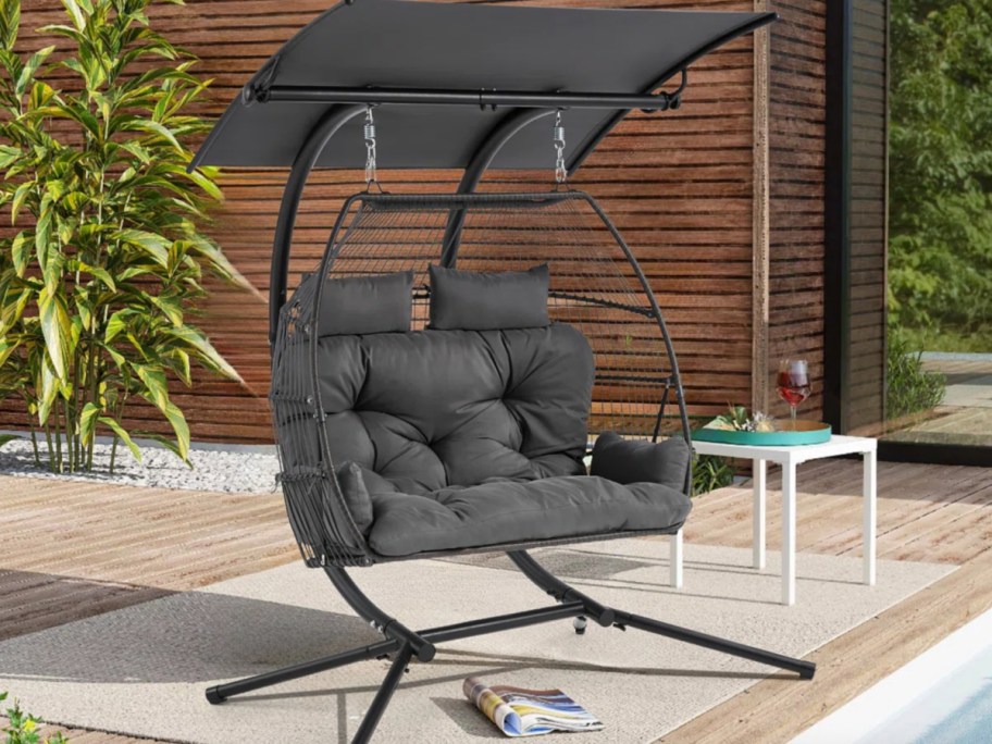 grey two person egg chair