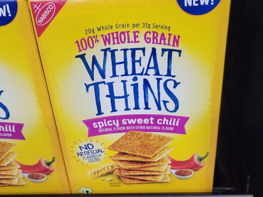 Wheat Thins Spicy Sweet Chili Crackers 8.5oz Box on shelf in store