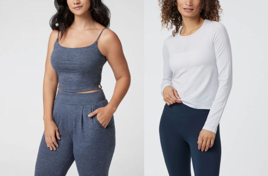 a woman in a tak top and a woman in a long sleeve performance tee