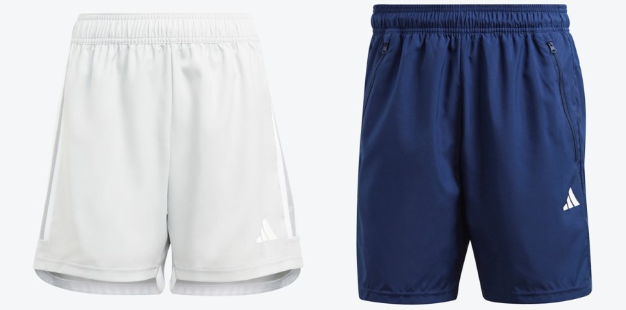 light grey and dark blue adidas shorts