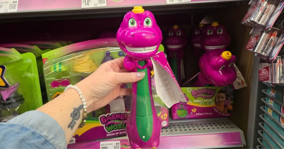 A person holding Barney Bubbles