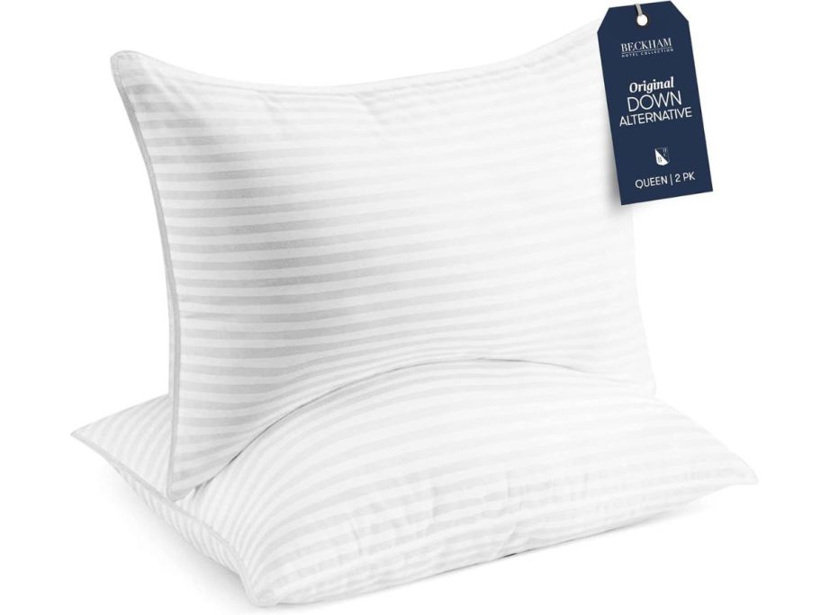 Stock image of two Beckham Hotel Collection Shredded Memory Foam Pillows