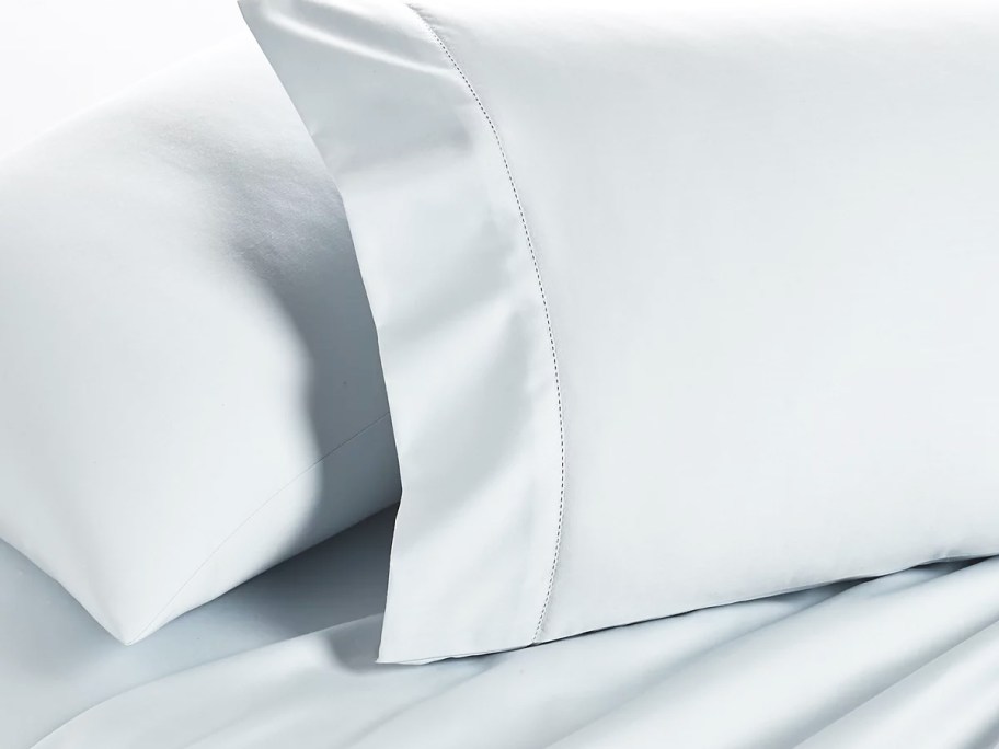 pale blue sheets and pillow cases