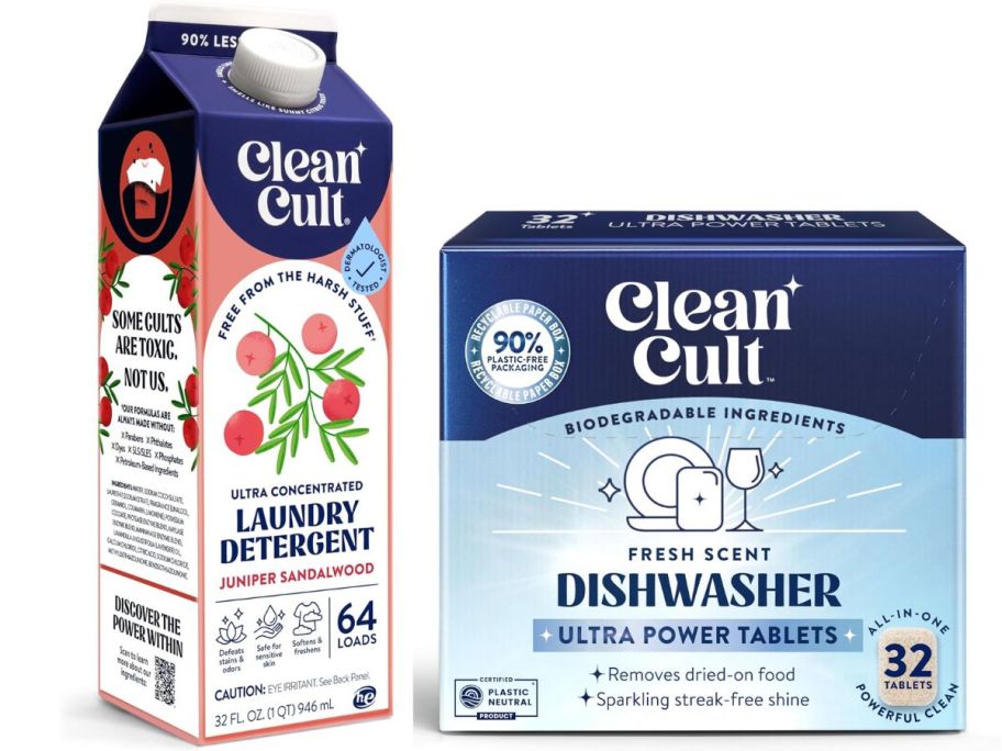Cleancult laundry detergent and dishwasher soap