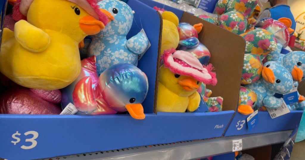 Duck, plush and bins inside Walmart store