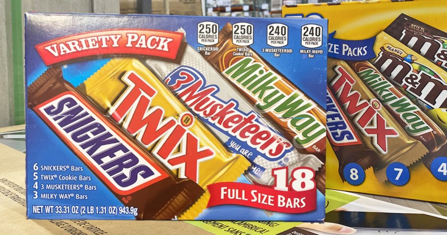 two variety pack boxes of full-size Mars candy bars