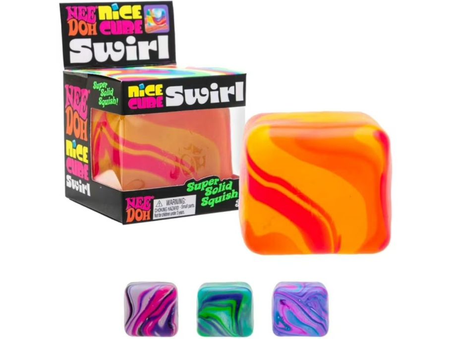 A large orange and red doh cube