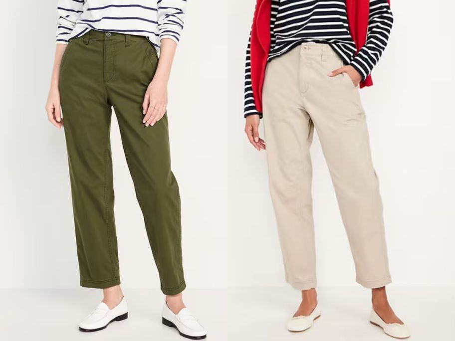 2 women wearing Old Navy High-Waisted OGC Chino Pants
