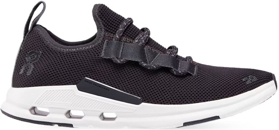black slip-on running shoe
