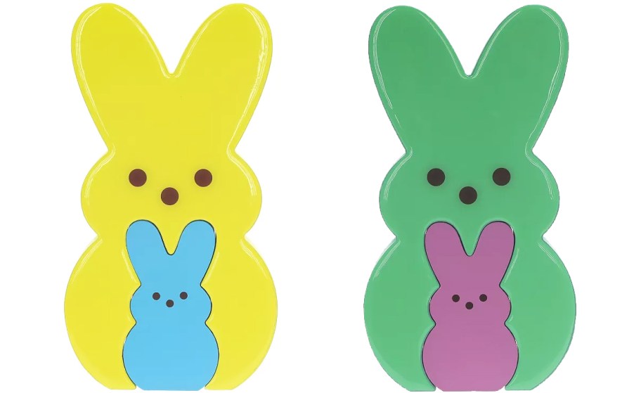 yellow peep with smaller blue peep inside and green peep with smaller pink peep inside