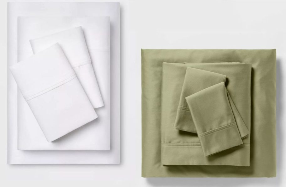 Stock images of white and green Threshold Solid Performance 400 Thread Count Sheet Sets