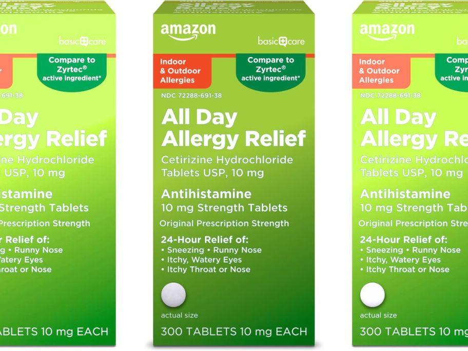 Amazon Basic Care 24 Hour Allergy Relief 300-Count box stock image