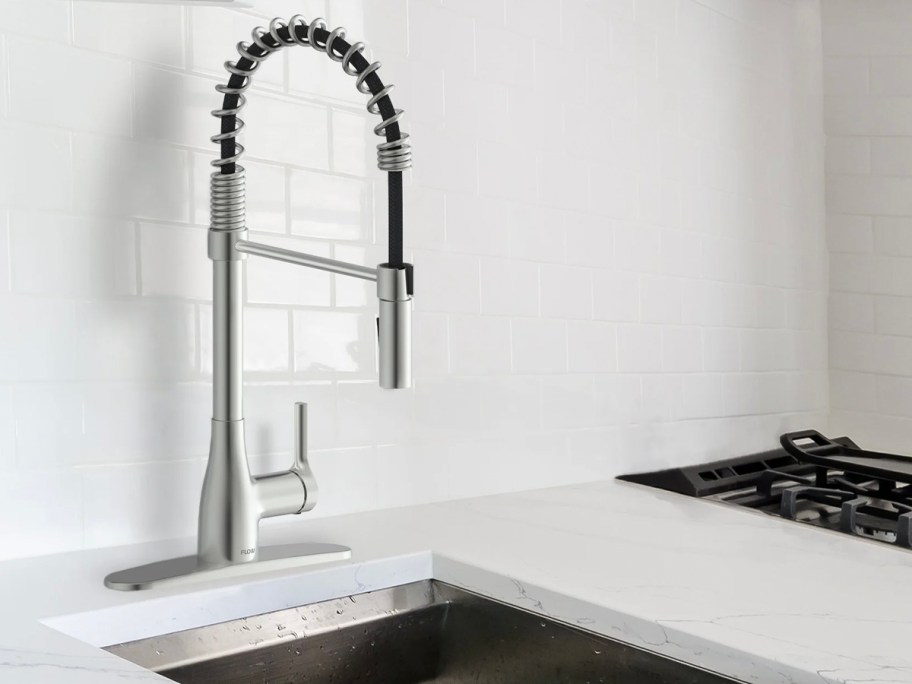 chrome spring neck kitchen faucet 