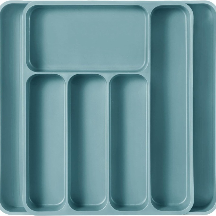 a blue Expandable Kitchen Drawer Organizer