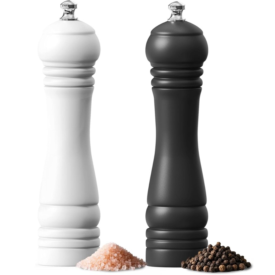 a wooden salt & pepper grinder set
