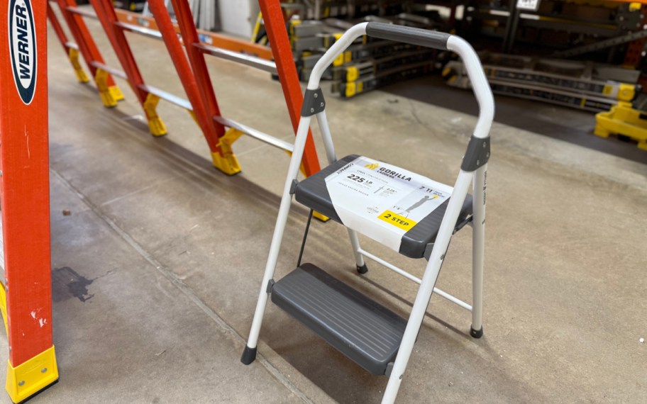 gorilla step stool on display in a home depot store