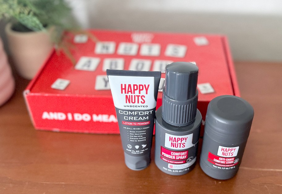 mens personal care set in front of red box