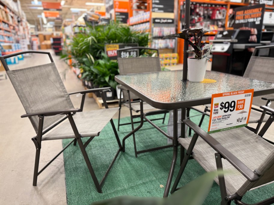 close up image of a patio set on display at home depot