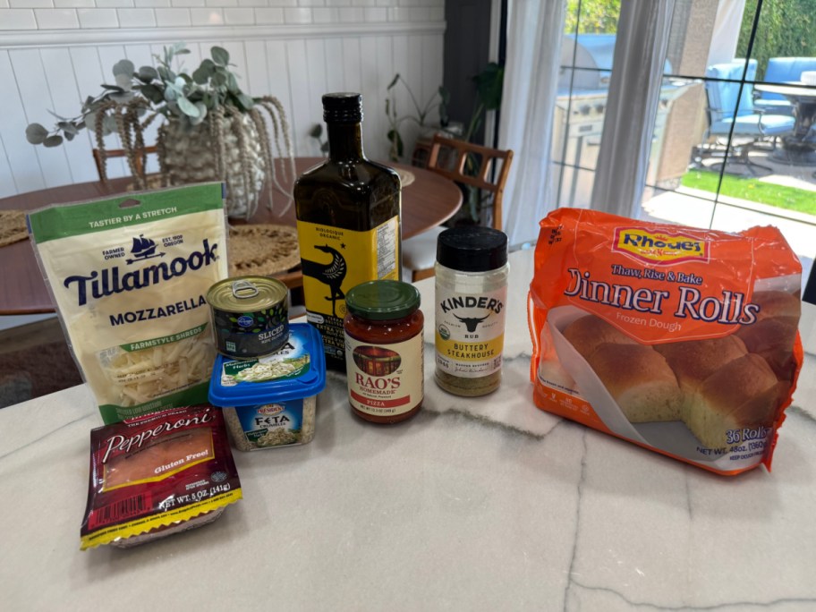 ingredients to make fax focaccia bread using dinner rolls