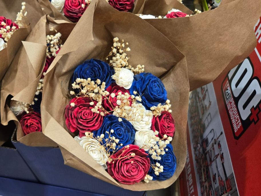 red white and blue paper roses bouquets