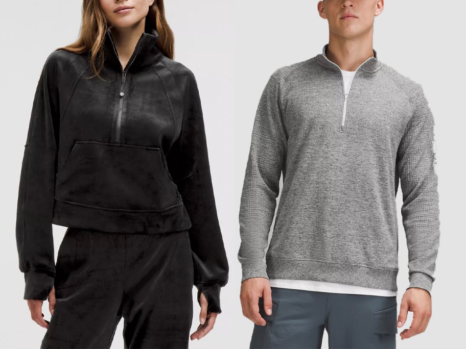 woman and man wearing black and gray jackets 