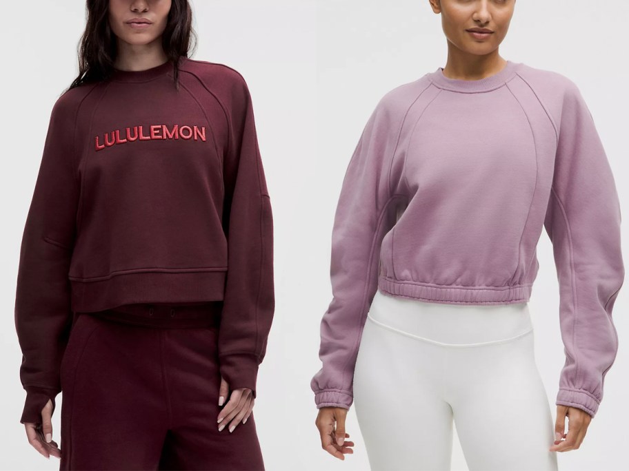 two women wearing maroon and purple sweatshirts