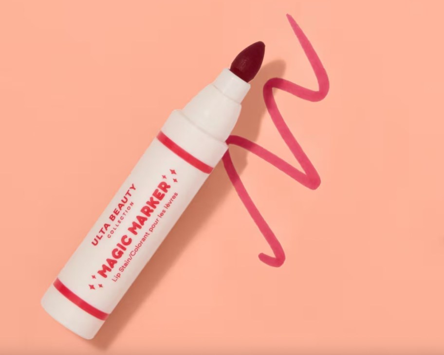 lip stain marker opened with streak behind it