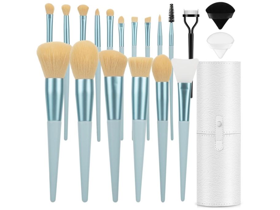 green LUXBRU 17-Piece Makeup Brush Set