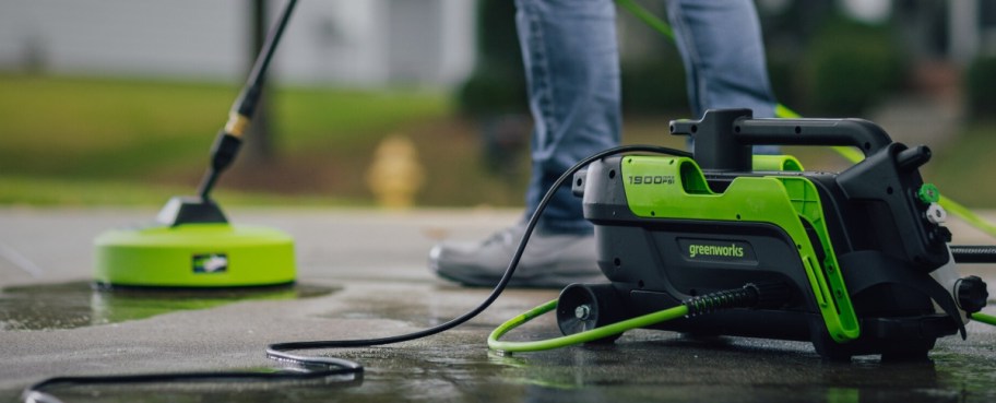 man using Greenworks 1900-PSI Electric Pressure Washer