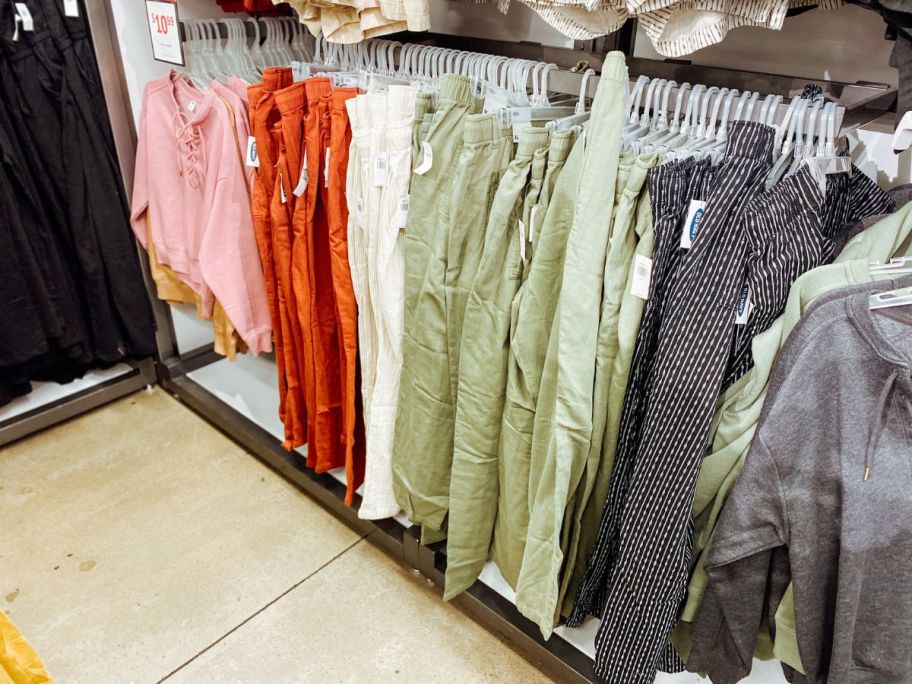 women's old navy pants on display in store