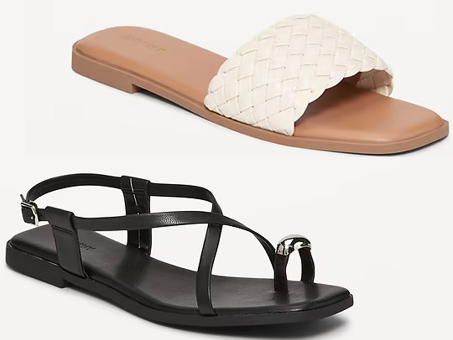 womens black and white sandals 