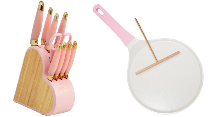 paris hilton knife block set and crepe set stock images