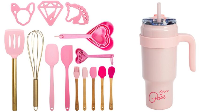 paris hilton utensil set and a tumbler stock image