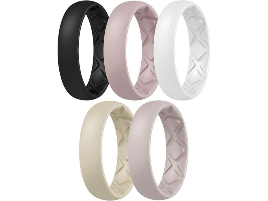 five Egnaro Women's Silicone Wedding Bands