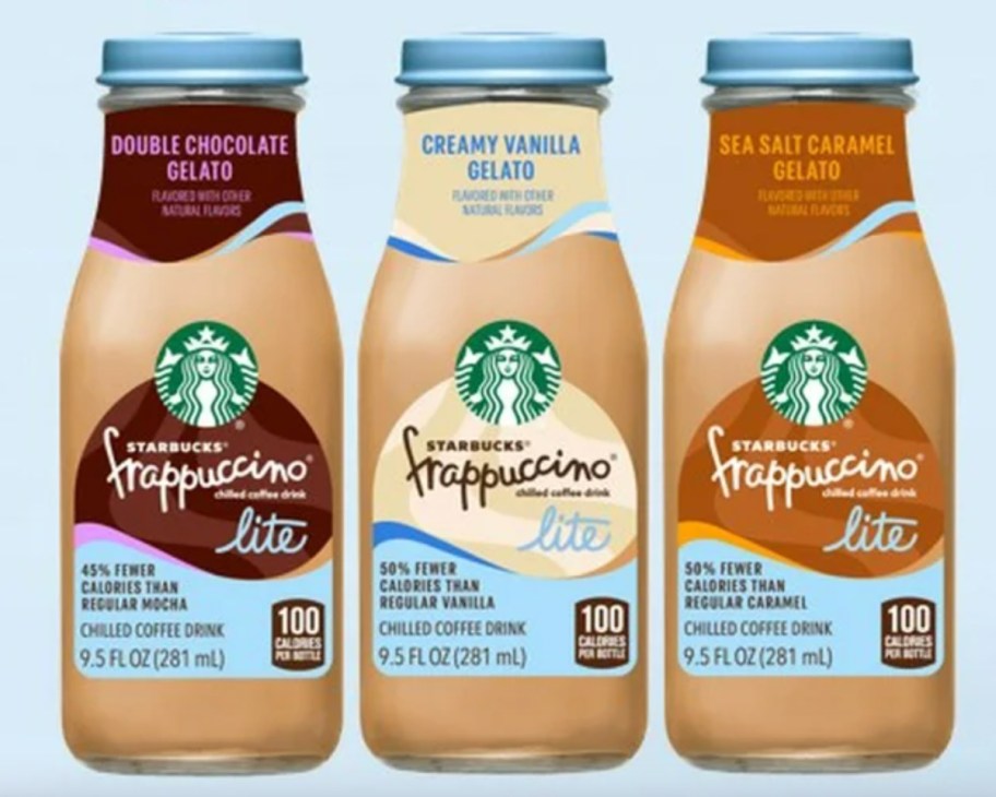 three bottles of frappuccino drinks