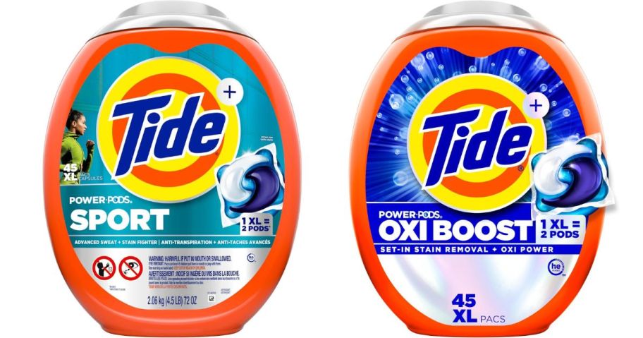 two Tide Power Pods Laundry Detergent Pacs 45-Count containers