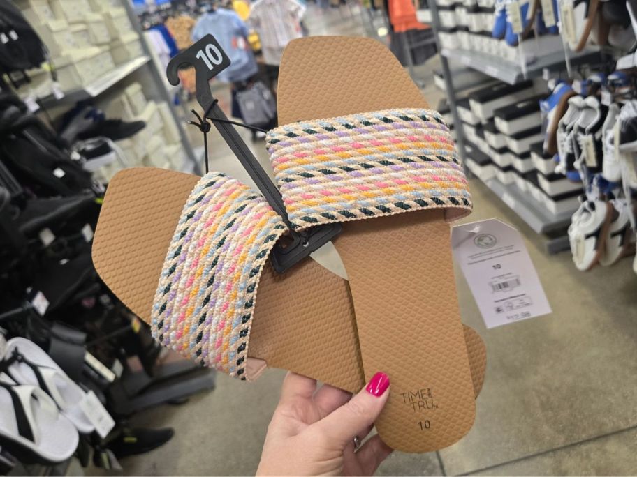 Time and Tru Women's Woven Slide Sandals in hand in store