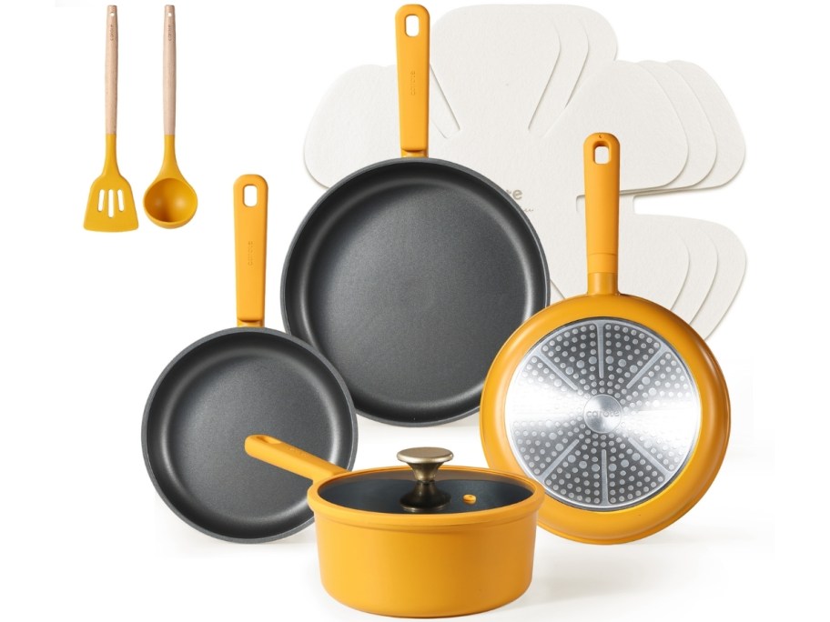yellow non stick cookware set